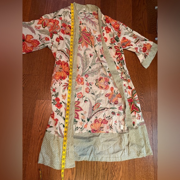 floral block print cotton kimono-style robe 100% cotton tie waist lightweight - Picture 6 of 6
